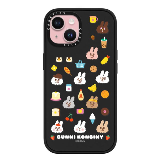 Bunni Konbiny x CASETiFY iPhone 15 ケース マットブラック インパクトケース MagSafe対応 FLUFFY BUNNI FRIENDS