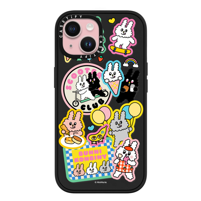 Bunni Konbiny x CASETiFY iPhone 15 ケース マットブラック インパクトケース MagSafe対応 BUNNI STICKERS