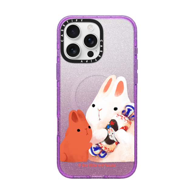 The Little Red House x CASETiFY iPhone 16 Pro Max ケース Glitter Purple インパクトケース MagSafe対応 Big White Rabbit with Candy