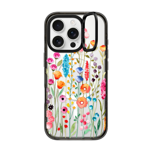 Sison Designs x CASETiFY iPhone 16 Pro ケース ブラック インパクトリングスタンドケース MagSafe対応 Jardin De Fleurs 2 phone case