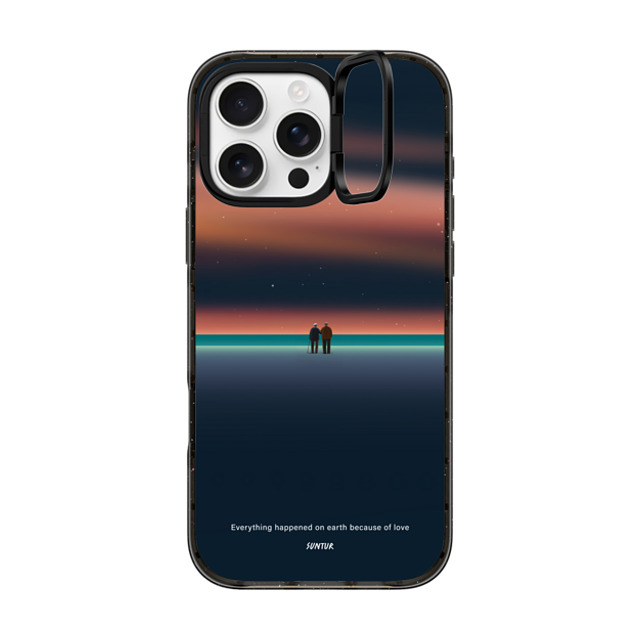 Suntur x CASETiFY iPhone 16 Pro Max ケース ブラック インパクトリングスタンドケース MagSafe対応 Everything happened on earth because of love