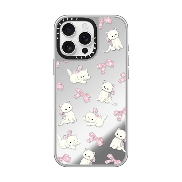 CASETiFY iPhone 16 Pro Max ケース シルバー (シルバーバンパー) ミラーケース MagSafe対応 Ribbon Kitten hi forest Back to School CASETiFY iPhone 16 Pro Max ケース シルバー (シルバーバンパー) ミラーケース MagSafe対応 Ribbon Kitten hi forest Back to School