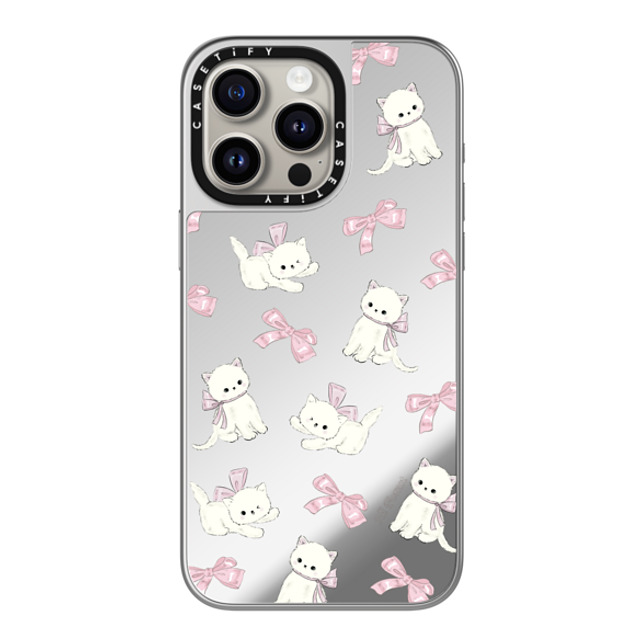 CASETiFY iPhone 15 Pro Max Case シルバー (シルバーバンパー) ミラーケース MagSafe対応 Ribbon Kitten hi forest Back to School CASETiFY iPhone 15 Pro Max Case シルバー (シルバーバンパー) ミラーケース MagSafe対応 Ribbon Kitten hi forest Back to School