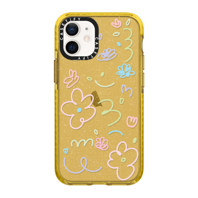 Sebastian Sochan x CASETiFY iPhone 12 mini ケース Yellow (Glitter) インパクトケース Transparent Flowers