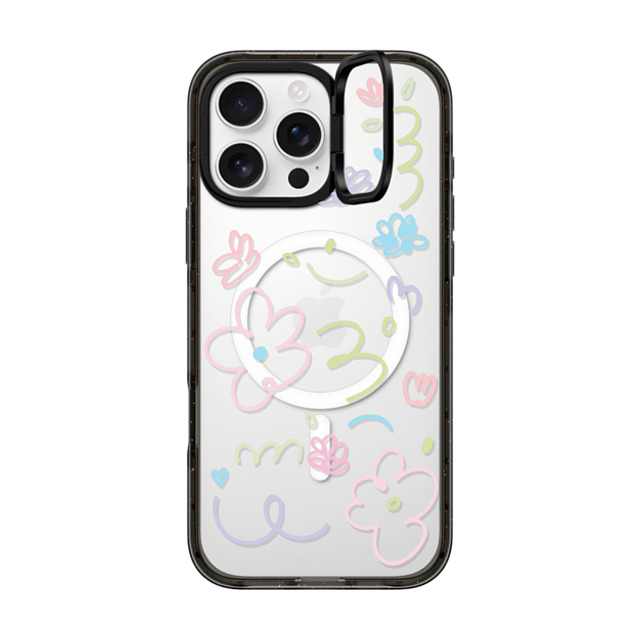 Sebastian Sochan x CASETiFY iPhone 16 Pro Max ケース ブラック インパクトリングスタンドケース MagSafe対応 Transparent Flowers