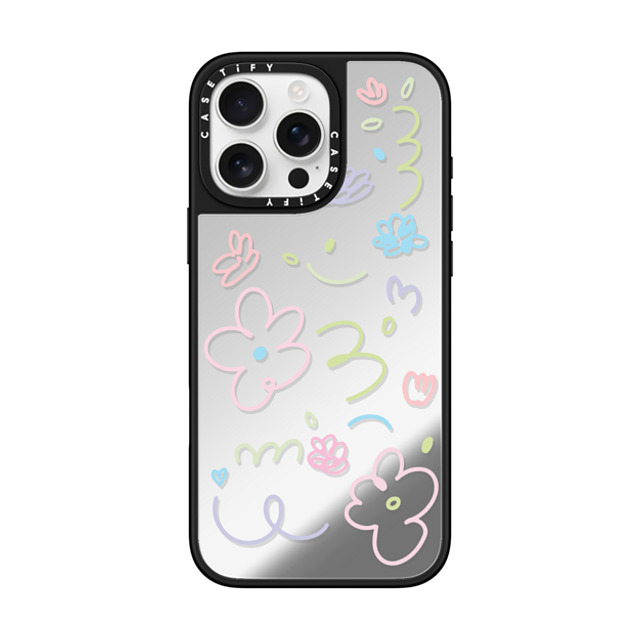 Sebastian Sochan x CASETiFY iPhone 16 Pro Max ケース Silver on Black ミラーケース MagSafe対応 Transparent Flowers