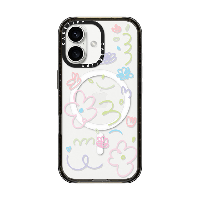 Sebastian Sochan x CASETiFY iPhone 16 ケース ブラック インパクトケース MagSafe対応 Transparent Flowers