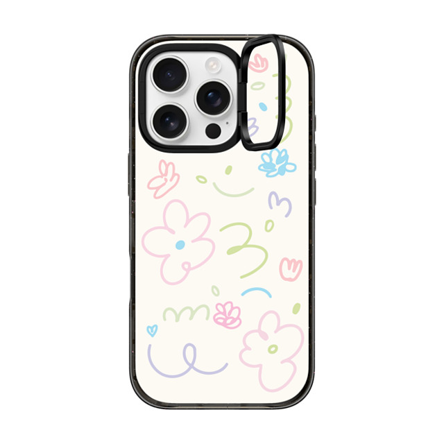 Sebastian Sochan x CASETiFY iPhone 16 Pro ケース ブラック インパクトリングスタンドケース MagSafe対応 Summer Flowers