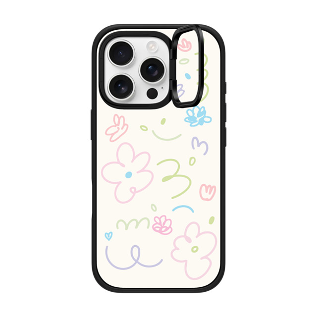 Sebastian Sochan x CASETiFY iPhone 16 Pro ケース マットブラック インパクトリングスタンドケース MagSafe対応 Summer Flowers