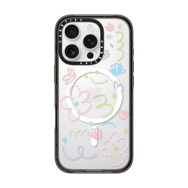 Sebastian Sochan x CASETiFY iPhone 16 Pro ケース ブラック インパクトケース MagSafe対応 Transparent Flowers