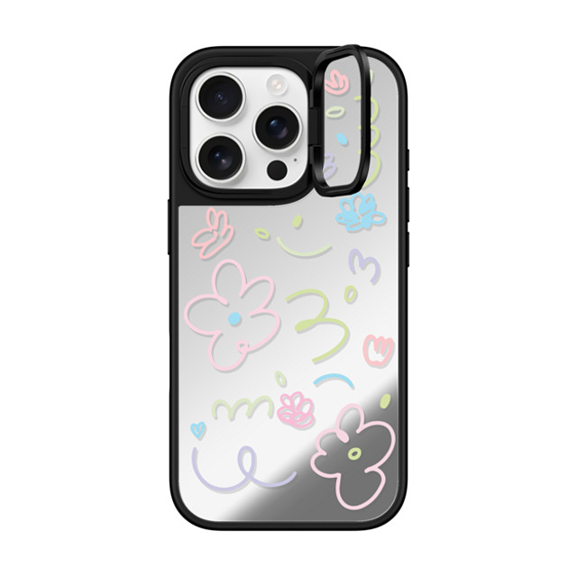 Sebastian Sochan x CASETiFY iPhone 16 Pro ケース Silver on Black ミラー リングスタンドケース MagSafe対応 Transparent Flowers