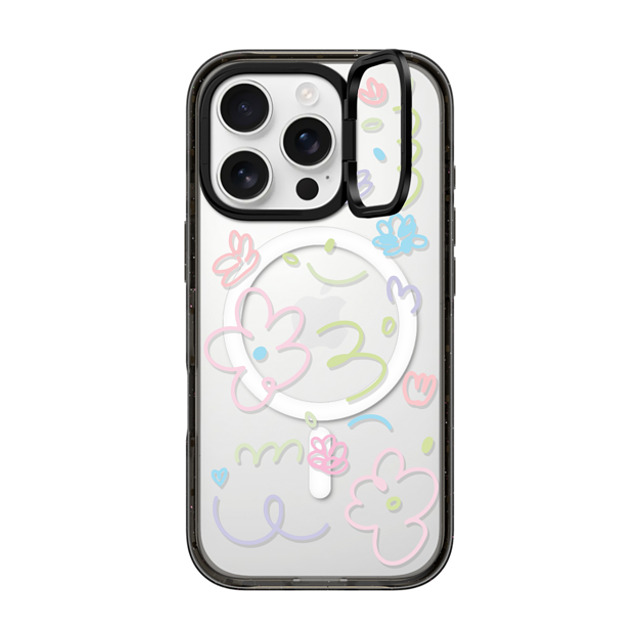 Sebastian Sochan x CASETiFY iPhone 16 Pro ケース ブラック インパクトリングスタンドケース MagSafe対応 Transparent Flowers