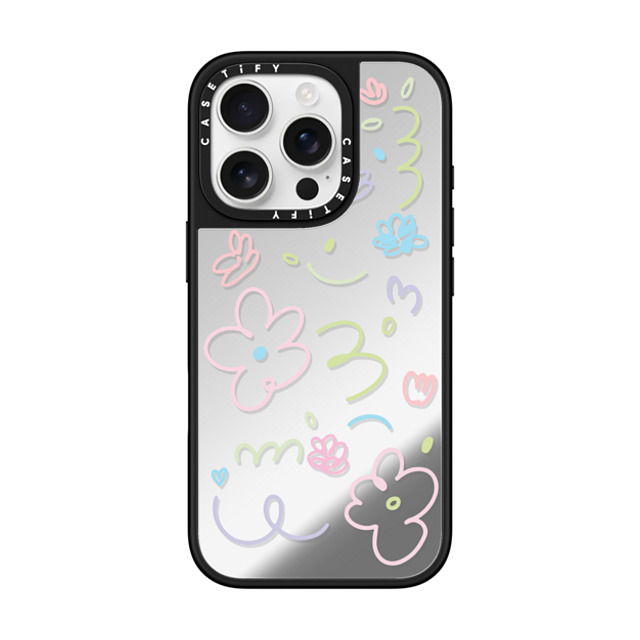 Sebastian Sochan x CASETiFY iPhone 16 Pro ケース Silver on Black ミラーケース MagSafe対応 Transparent Flowers