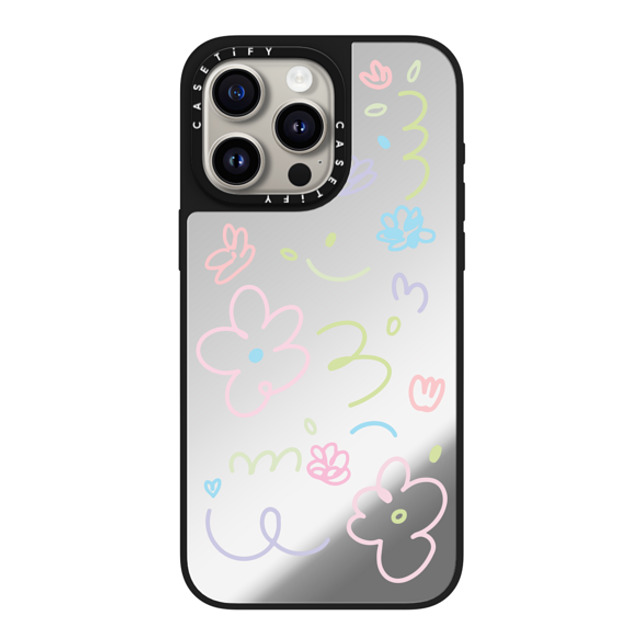 Sebastian Sochan x CASETiFY iPhone 15 Pro Max ケース Silver on Black ミラーケース MagSafe対応 Transparent Flowers