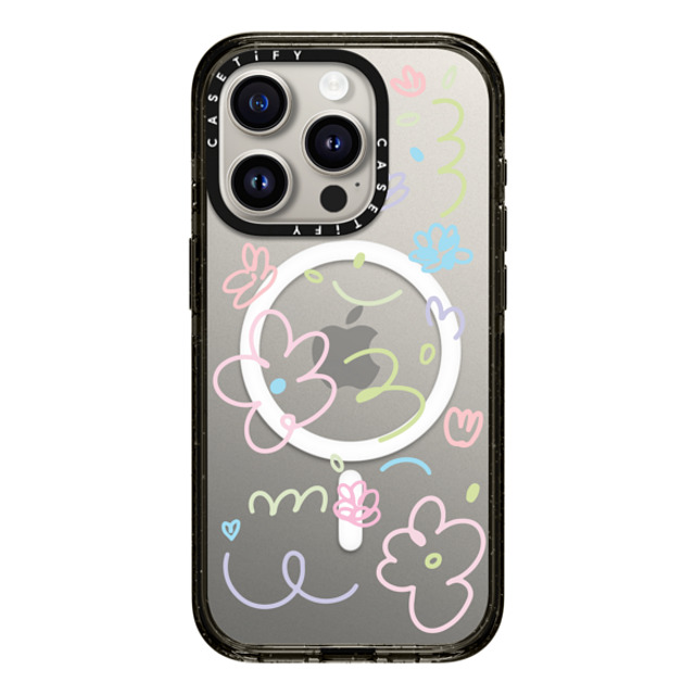 Sebastian Sochan x CASETiFY iPhone 15 Pro ケース ブラック インパクトケース MagSafe対応 Transparent Flowers