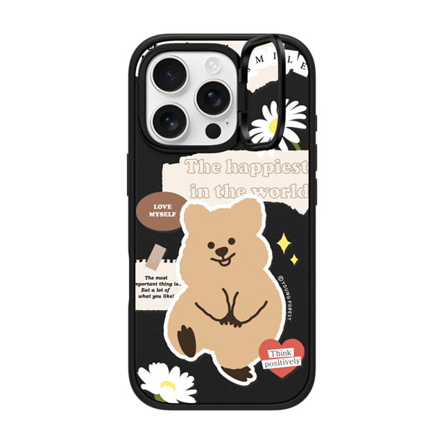 YOUNG FOREST x CASETiFY iPhone 16 Pro ケース マットブラック インパクトリングスタンドケース MagSafe対応 Happiest KKOTKA in the world