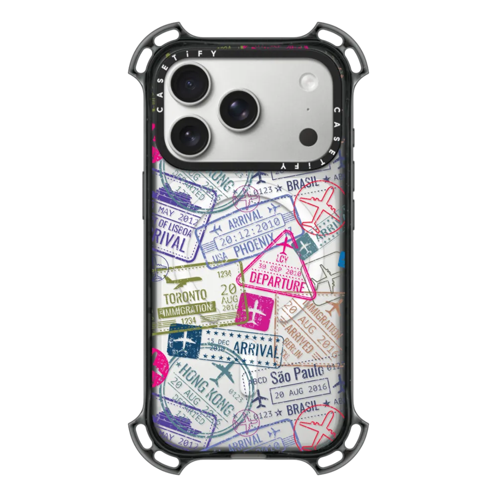 Bounce iPhone 17 Pro Case MagSafe Compatible - Travel Stamps