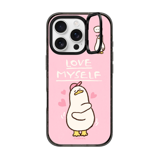 SSEBONG x CASETiFY iPhone 16 Pro ケース ブラック インパクトリングスタンドケース MagSafe対応 Love myself