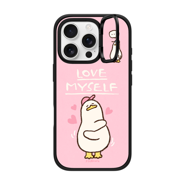 SSEBONG x CASETiFY iPhone 16 Pro ケース マットブラック インパクトリングスタンドケース MagSafe対応 Love myself