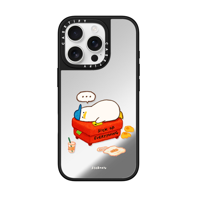 SSEBONG x CASETiFY iPhone 16 Pro ケース Silver on Black ミラーケース MagSafe対応 Duck on the couch