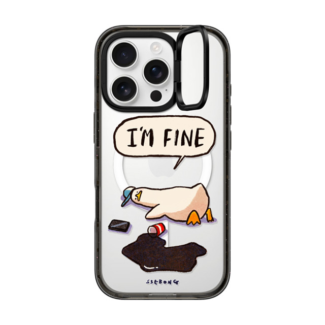 SSEBONG x CASETiFY iPhone 16 Pro ケース ブラック インパクトリングスタンドケース MagSafe対応 I'm fine