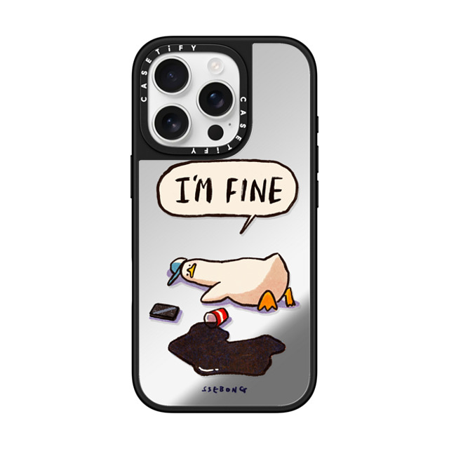 SSEBONG x CASETiFY iPhone 16 Pro ケース Silver on Black ミラーケース MagSafe対応 I'm fine