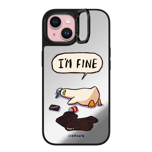 SSEBONG x CASETiFY iPhone 15 Case Animal,Cartoon Silver on Black ミラー リングスタンドケース MagSafe対応 I'm fine Mother's Day SSEBONG x CASETiFY iPhone 15 Case Animal,Cartoon Silver on Black ミラー リングスタンドケース MagSafe対応 I'm fine Mother's Day