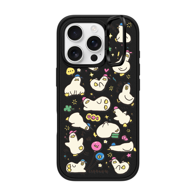 SSEBONG x CASETiFY iPhone 16 Pro ケース マットブラック インパクトリングスタンドケース MagSafe対応 DUCKS