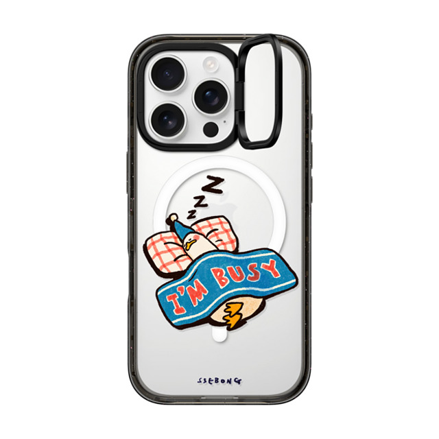 SSEBONG x CASETiFY iPhone 16 Pro ケース ブラック インパクトリングスタンドケース MagSafe対応 I'm so busy