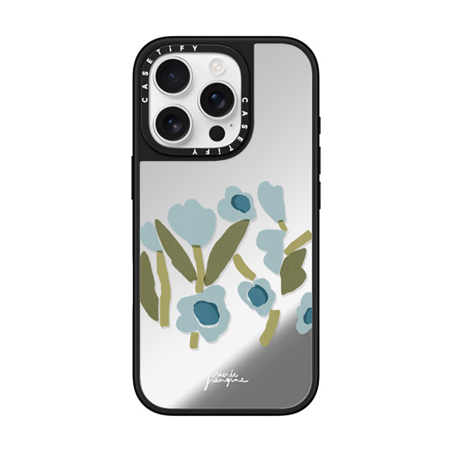 Sacree Frangine x CASETiFY iPhone 16 Pro ケース Silver on Black ミラーケース MagSafe対応 Fleurs Bleues Back to School Sacree Frangine x CASETiFY iPhone 16 Pro ケース Silver on Black ミラーケース MagSafe対応 Fleurs Bleues Back to School