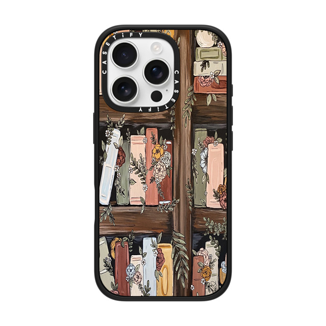CASETiFY iPhone 16 Pro Case Matte Black Impact Case MagSafe Compatible フローラル Bookshelf Garden by KT's Canvases CASETiFY iPhone 16 Pro Case Matte Black Impact Case MagSafe Compatible フローラル Bookshelf Garden by KT's Canvases
