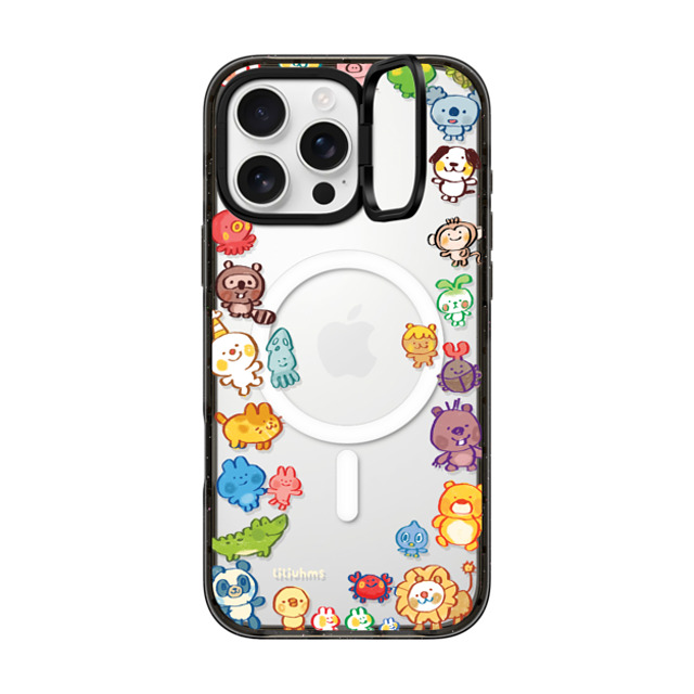 Liliuhms x CASETiFY iPhone 16 Pro Max ケース ブラック インパクトリングスタンドケース MagSafe対応 Goofy Gathering of Animals