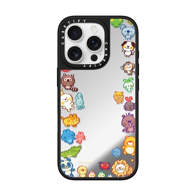 Liliuhms x CASETiFY iPhone 16 Pro ケース Silver on Black ミラーケース MagSafe対応 Goofy Gathering of Animals