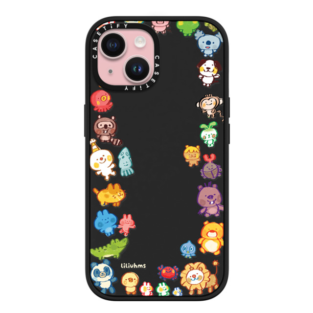 Liliuhms x CASETiFY iPhone 15 ケース マットブラック インパクトケース MagSafe対応 Goofy Gathering of Animals