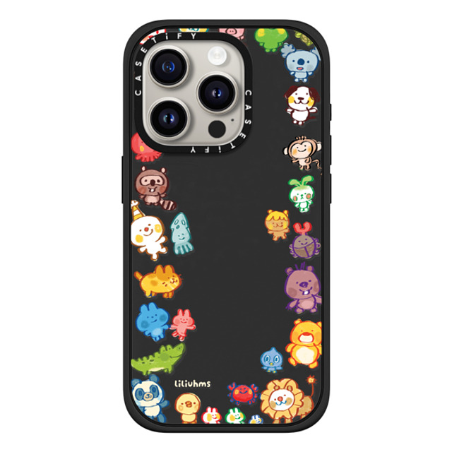 Liliuhms x CASETiFY iPhone 15 Pro ケース マットブラック インパクトケース MagSafe対応 Goofy Gathering of Animals