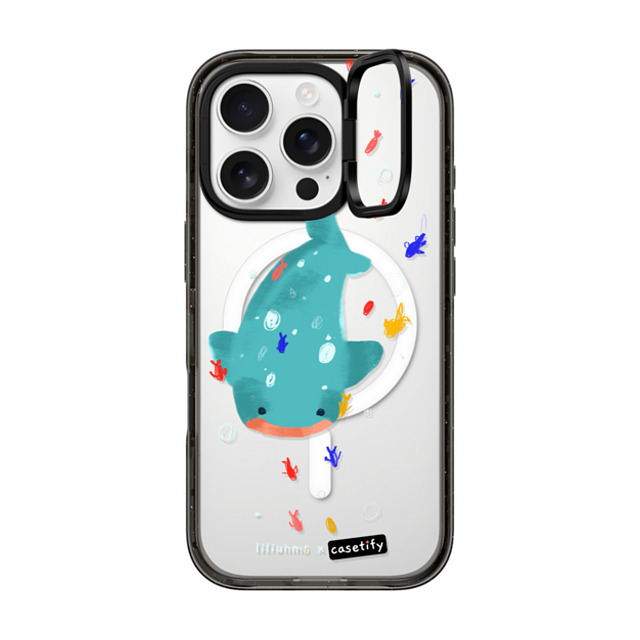 Liliuhms x CASETiFY iPhone 16 Pro ケース ブラック インパクトリングスタンドケース MagSafe対応 Whale Shark & Friends