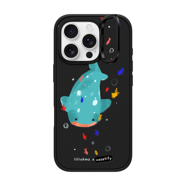 Liliuhms x CASETiFY iPhone 16 Pro ケース マットブラック インパクトリングスタンドケース MagSafe対応 Whale Shark & Friends