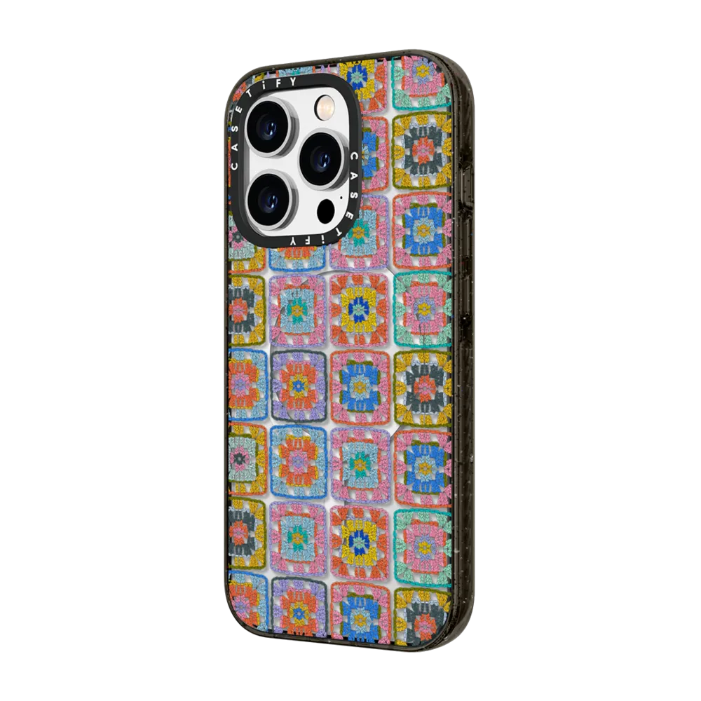 Impact Ring Stand iPhone 14 Pro Case MagSafe Compatible - Grannie Squares by Oh So Graceful
