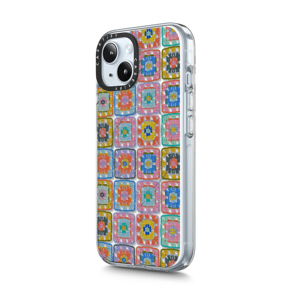 Clear iPhone 15 Case MagSafe Compatible - Grannie Squares by Oh So Graceful