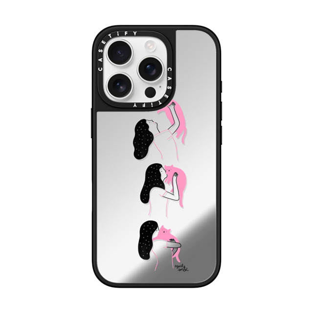 Agathe Sorlet x CASETiFY iPhone 16 Pro ケース Silver on Black ミラーケース MagSafe対応 Cat Cuddle Father's Day Agathe Sorlet x CASETiFY iPhone 16 Pro ケース Silver on Black ミラーケース MagSafe対応 Cat Cuddle Father's Day