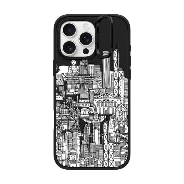 Sharon Turner x CASETiFY iPhone 16 Pro Max ケース マットブラック インパクトリングスタンドケース MagSafe対応 Hong Kong toile de jouy transparent