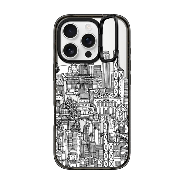 Sharon Turner x CASETiFY iPhone 16 Pro ケース ブラック インパクトリングスタンドケース MagSafe対応 Hong Kong toile de jouy transparent