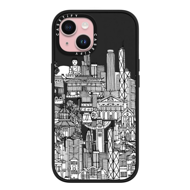 Sharon Turner x CASETiFY iPhone 15 ケース マットブラック インパクトケース MagSafe対応 Hong Kong toile de jouy transparent