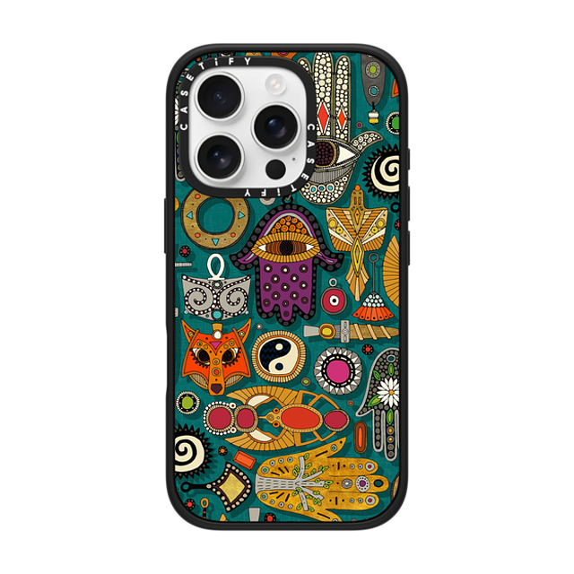 Sharon Turner x CASETiFY iPhone 16 Pro ケース マットブラック インパクトケース TALISMANS viridian green