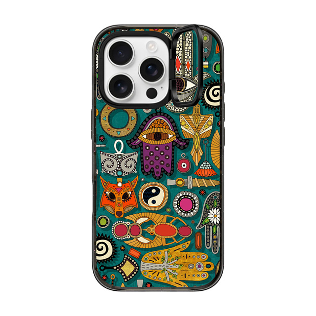 Sharon Turner x CASETiFY iPhone 16 Pro ケース ブラック インパクトリングスタンドケース MagSafe対応 TALISMANS viridian green