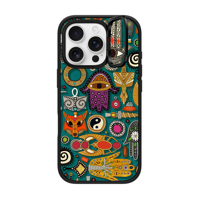 Sharon Turner x CASETiFY iPhone 16 Pro ケース マットブラック インパクトリングスタンドケース MagSafe対応 TALISMANS viridian green