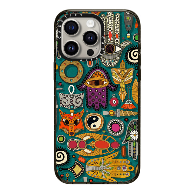 Sharon Turner x CASETiFY iPhone 15 Pro Max ケース ブラック インパクトケース TALISMANS viridian green