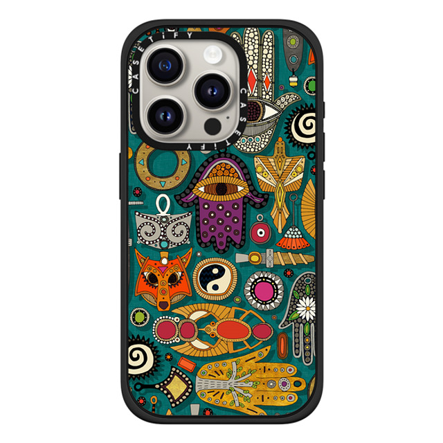 Sharon Turner x CASETiFY iPhone 15 Pro ケース マットブラック インパクトケース MagSafe対応 TALISMANS viridian green