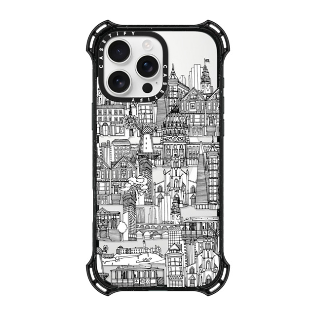 Sharon Turner x CASETiFY iPhone 16 Pro Max ケース ブラック バウンスケース San Francisco toile de jouy transparent