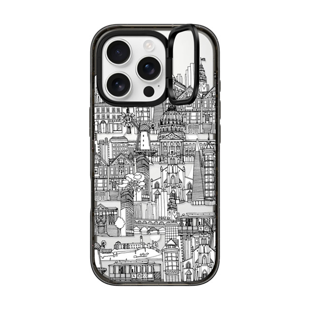 Sharon Turner x CASETiFY iPhone 16 Pro ケース ブラック インパクトリングスタンドケース MagSafe対応 San Francisco toile de jouy transparent